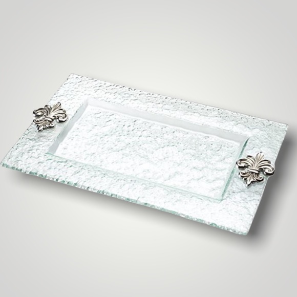 Bubble Glass Vanity Tray Large Semi Clear French Fleur De Lis Accents Epic Home - Picture 2 of 3